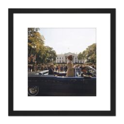 Artery8 Parade JFK Kennedy Emperor Haile Selassie Photo 8X8 Inch Square Wooden Framed Wall Art Print Picture with Mount in Black - thumbnail 1