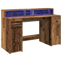 Berkfield Home Desk with LED Lights Old Wood 140x55x91 cm Engineered Wood in Brown - Size: 140 x 55 x 91 cm - thumbnail 3