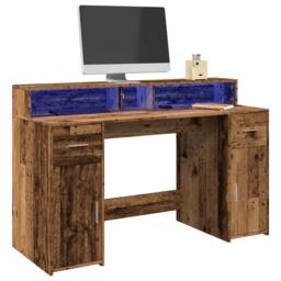 Berkfield Home Desk with LED Lights Old Wood 140x55x91 cm Engineered Wood in Brown - Size: 140 x 55 x 91 cm - thumbnail 2