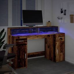 Berkfield Home Desk with LED Lights Old Wood 140x55x91 cm Engineered Wood in Brown - Size: 140 x 55 x 91 cm - thumbnail 5