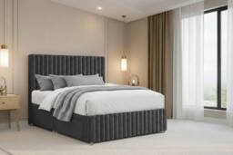 "Nexus Mattresses Ltd Verona Plush Divan Bed Base 2 Drawers Right Side - 12"" Footboard & 54"" Headboard in Dark Grey - Size: Small Single" - thumbnail 4