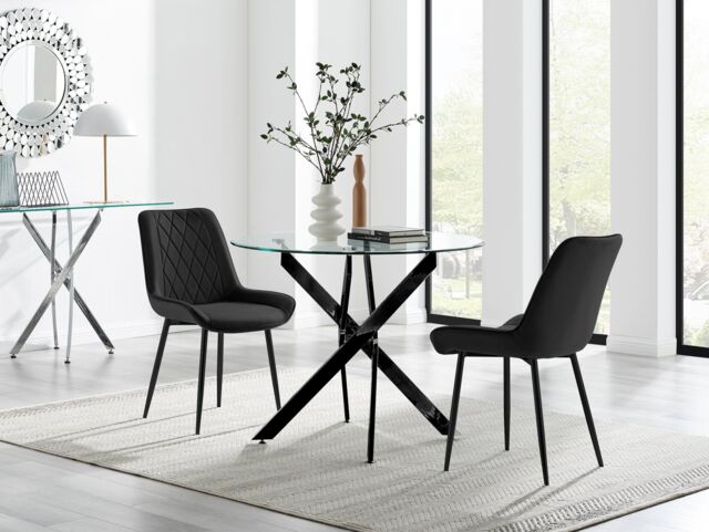 FurnitureboxUK Novara 100cm Round Black Leg Dining Table & 2 Pesaro Black Leg Chairs - image 1