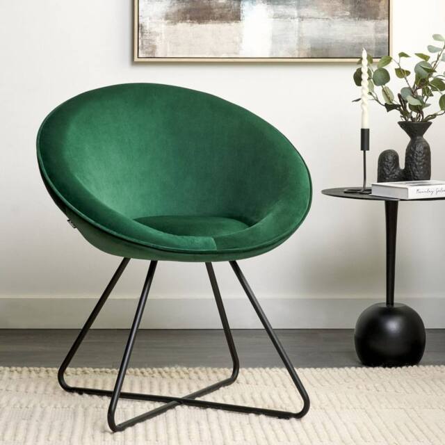 Wyld and Coco Velvetique Accent Chair - Green Velvet Round Seat Retro Minimalist - image 1