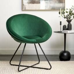 Wyld and Coco Velvetique Accent Chair - Green Velvet Round Seat Retro Minimalist - thumbnail 1