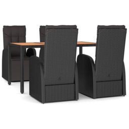 Berkfield Home 5 Piece Garden Dining Set Black Poly Rattan&Solid Wood Acacia - thumbnail 2