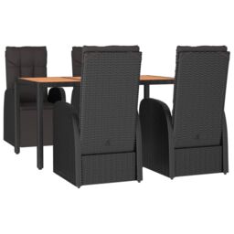 Berkfield Home 5 Piece Garden Dining Set Black Poly Rattan&Solid Wood Acacia - thumbnail 3