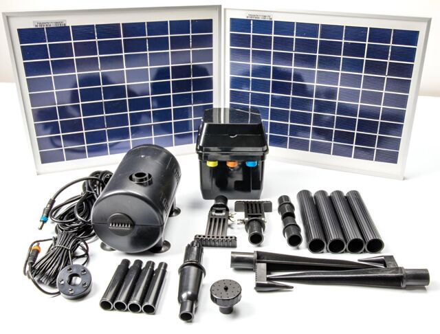 Primrose Solar Powered Pond Fountain Pump Kit with LEDs Battery Backup 1200 LPH in True Black - image 1