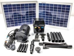 Primrose Solar Powered Pond Fountain Pump Kit with LEDs Battery Backup 1200 LPH in True Black