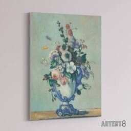 "Artery8 Flowers in a Rococo Vase Still Life Cezanne Canvas Wall Art Print in Blue - Size: W12"" x H16""" - thumbnail 2