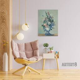 "Artery8 Flowers in a Rococo Vase Still Life Cezanne Canvas Wall Art Print in Blue - Size: W12"" x H16""" - thumbnail 3