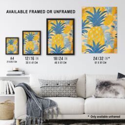 "Artery8 Bright Yellow Pineapples Artwork Fruity Fun Wall Art Print - Size: W24"" x H32""" - thumbnail 3