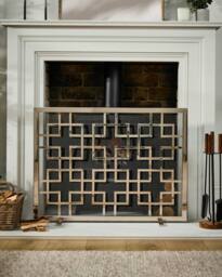 Dibor Black & Nickel Coal, Log, Kindling Bucket with Mosaic Style Firescreen - thumbnail 2