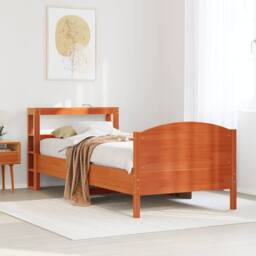Berkfield Home Bookcase Bed Frame Wax Brown 75x190 cm Small Single Solid Wood Pine - thumbnail 2