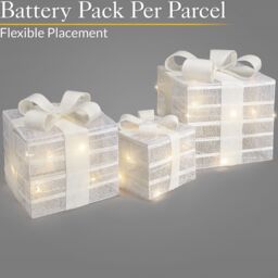 Christow Light Up Christmas Presents LED Parcels Battery Operated with Timer Set of 3 in Cream - thumbnail 4