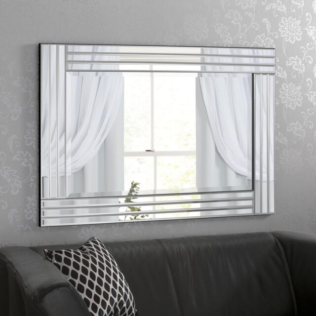 Agenzia 14 Large Venetian Art Deco Triple Glass Framed Wall Mirror 120 x 80cm in Silver - Size: 120 x 80 cm - image 1