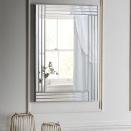 Agenzia 14 Large Venetian Art Deco Triple Glass Framed Wall Mirror 120 x 80cm in Silver - Size: 120 x 80 cm - thumbnail 3