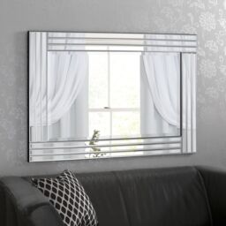 Agenzia 14 Large Venetian Art Deco Triple Glass Framed Wall Mirror 120 x 80cm in Silver - Size: 120 x 80 cm - thumbnail 1