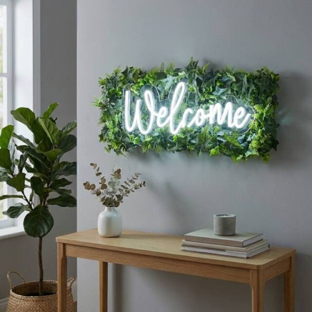 Garden Greatness Faux Greenery Neon LED Welcome Sign in Green