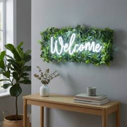 Garden Greatness Faux Greenery Neon LED Welcome Sign in Green - thumbnail 1