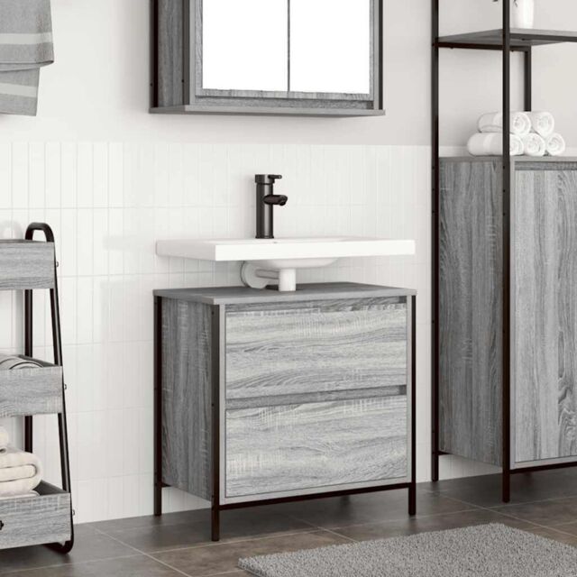 Berkfield Home Bathroom Basin Cabinet with Drawers Grey Sonoma 60x34.5x60 cm - image 1
