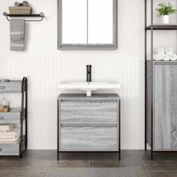 Berkfield Home Bathroom Basin Cabinet with Drawers Grey Sonoma 60x34.5x60 cm - thumbnail 3