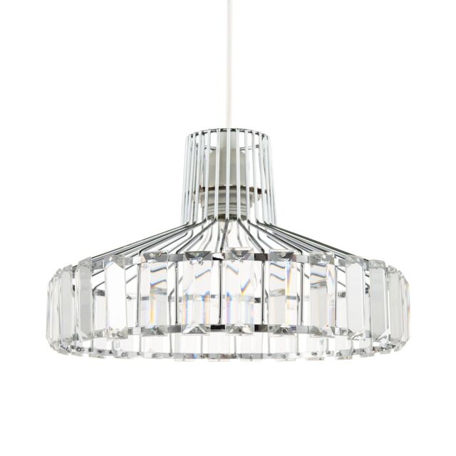Happy Homewares Modern Chrome Plated Easy Fit Pendant Shade with Clear Acrylic Prisms in Silver - image 1