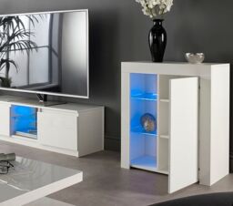 Moderna White Sideboard Cabinet with LED & Glass Shelves, 75x35x83cm - Size: 75 x 35 x 83 cm - thumbnail 3