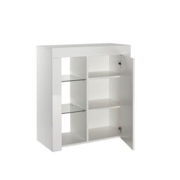 Moderna White Sideboard Cabinet with LED & Glass Shelves, 75x35x83cm - Size: 75 x 35 x 83 cm - thumbnail 4