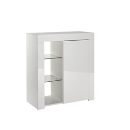 Moderna White Sideboard Cabinet with LED & Glass Shelves, 75x35x83cm - Size: 75 x 35 x 83 cm - thumbnail 2
