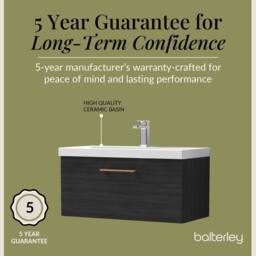 Balterley 800mm Wall Hung 1 Drawer Vanity Unit, Woodgrain Black, Copper Handle in Black - thumbnail 6