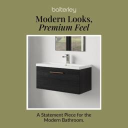 Balterley 800mm Wall Hung 1 Drawer Vanity Unit, Woodgrain Black, Copper Handle in Black - thumbnail 7