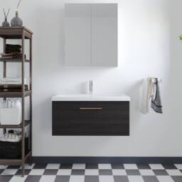 Balterley 800mm Wall Hung 1 Drawer Vanity Unit, Woodgrain Black, Copper Handle in Black - thumbnail 2
