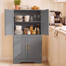 Costway Pantry Cabinet Cupboard with 4 Doors 2 Adjustable Shelves in Grey - thumbnail 7