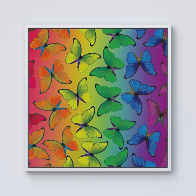 Warren Reed - Designer Multicoloured Butterfly Pattern Framed Canvas in Off-White - Size: w40 inch x h40 inch - image 1