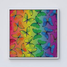 Warren Reed - Designer Multicoloured Butterfly Pattern Framed Canvas in Off-White - Size: w40 inch x h40 inch - thumbnail 1