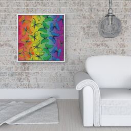 Warren Reed - Designer Multicoloured Butterfly Pattern Framed Canvas in Off-White - Size: w40 inch x h40 inch - thumbnail 2