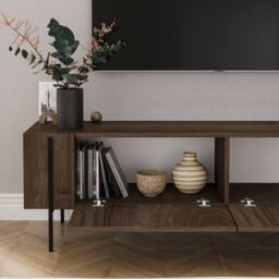 CALICOSY 2-Door TV Stand With Metal Legs, 160 Cm Wide, HERMIONE in Walnut - thumbnail 5