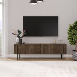 CALICOSY 2-Door TV Stand With Metal Legs, 160 Cm Wide, HERMIONE in Walnut - thumbnail 2