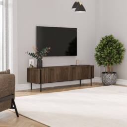 CALICOSY 2-Door TV Stand With Metal Legs, 160 Cm Wide, HERMIONE in Walnut - thumbnail 7