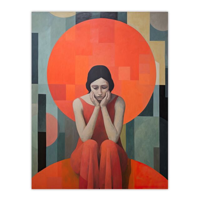 "Wee Blue Coo Wall Art Print Women's Troubles Orange Moon Portrait Living Room - Size: W24"" x H32""" - image 1