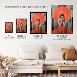 "Wee Blue Coo Wall Art Print Women's Troubles Orange Moon Portrait Living Room - Size: W24"" x H32""" - thumbnail 3