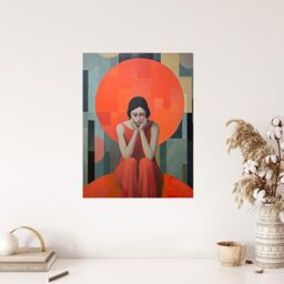 "Wee Blue Coo Wall Art Print Women's Troubles Orange Moon Portrait Living Room - Size: W24"" x H32""" - thumbnail 4
