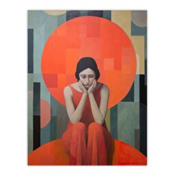 "Wee Blue Coo Wall Art Print Women's Troubles Orange Moon Portrait Living Room - Size: W24"" x H32""" - thumbnail 1