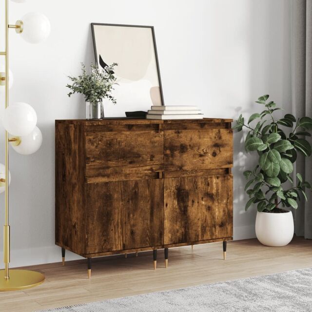 Berkfield Home Sideboards 2 pcs Smoked Oak 40x35x70 cm Engineered Wood in Brown - Size: 40 x 35 x 70 cm - image 1