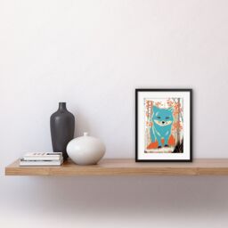 "Artery8 Wall Art Print Cute Blue Fox Forest Glade Landscape Bright Woodland Baby Animal Kids Bedroom Artwork Framed 9X7 Inch - Size: W7"" x H9""" - thumbnail 2