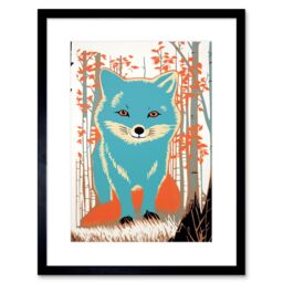 "Artery8 Wall Art Print Cute Blue Fox Forest Glade Landscape Bright Woodland Baby Animal Kids Bedroom Artwork Framed 9X7 Inch - Size: W7"" x H9""" - thumbnail 1