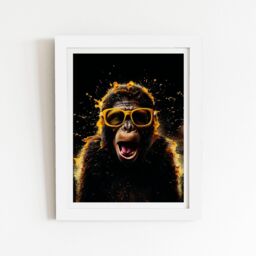 "Warren Reed - Designer Splashart Monkey Face With Yellow Glasses Framed Art Print in White - Size: W20"" x H30""" - thumbnail 1
