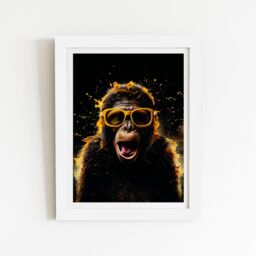 "Warren Reed - Designer Splashart Monkey Face With Yellow Glasses Framed Art Print in White - Size: W20"" x H30""" - thumbnail 2