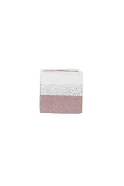 KDMD Hortus Pink & White Bordeaux Stoneware Cube 12.5cm H x 12.5cm W - Size: 12.5 cm H x 12.5 cm W - image 1