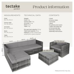 tectake Garden Furniture Set Milan in Grey - Size: Large - thumbnail 6